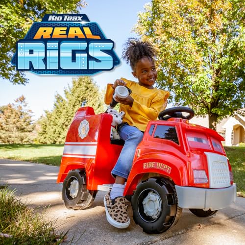 image for Kid Trax Real Rigs Toddler Fire Truck Interactive Ride On Toy, Kids Ag