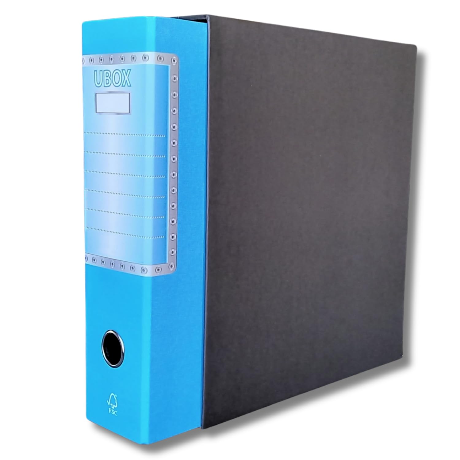 LogicaShop UBOX 6 Raccoglitori ad Anelli A4 Dorso 8 con Custodia Cartone, Formato Protocollo, Registratore con Meccanismo a Leva D, Raccoglitore con Scatola, Faldone Universale (Celeste)