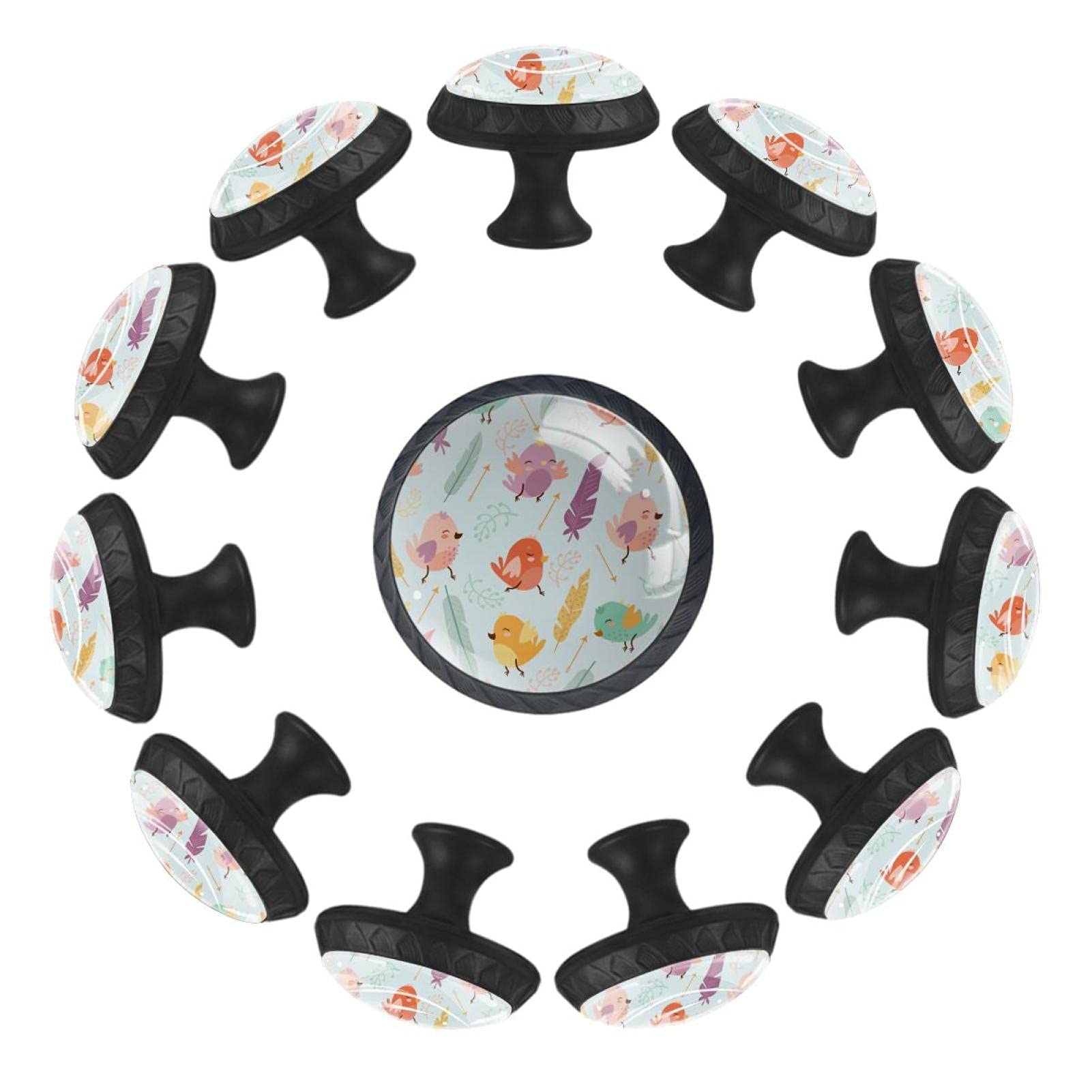 Boutons de tiroir ronds en motif oiseaux avec un diamètre idéal de 35 mm