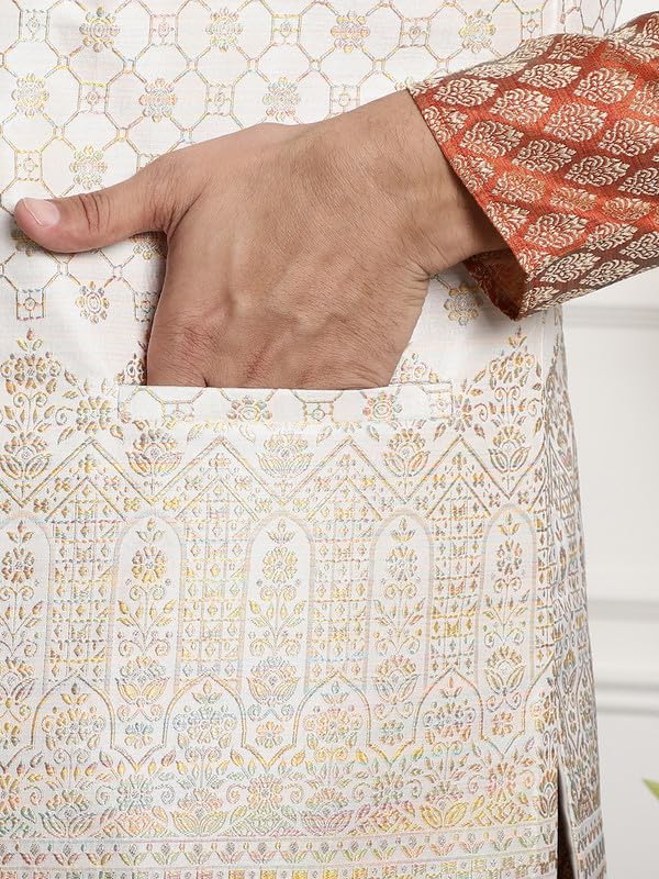 Image of SOJANYA (Since 1958 Men's Jacquard Silk Kurta and Pyjama with Nehru Jacket
