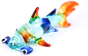 Handmade Mini Blue Glass Hammerhead Shark Figurine