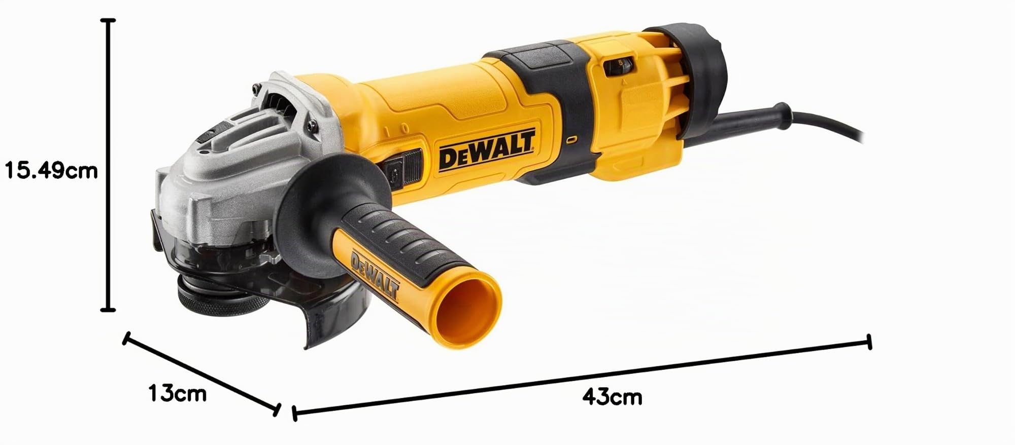 Dewalt 125 mm Winkelschleifer DWE4257 (1.500 Watt, Epoxidharz geschützte Motorwicklung, Wiederanlaufschutz, Sanftanlauf, Überlastschutz, Drehzahlvorwahl, elektronische Kupplung, M14 Spindel)