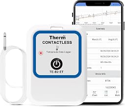 ThermElc TE-B2 ET Bluetooth Temperature Data Logger, Temperature Recorder with External Probe, Free Data Export, Multiple Device Data Comparison