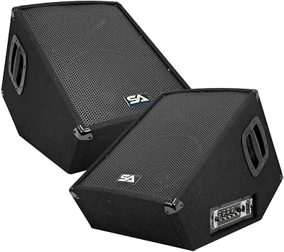 Seismic Audio - SA-12MT-PW-Pair - Powered 2-Way 12" Floor / Stage Monitor Wedge Style with Titanium Horn - 300 Watts RMS