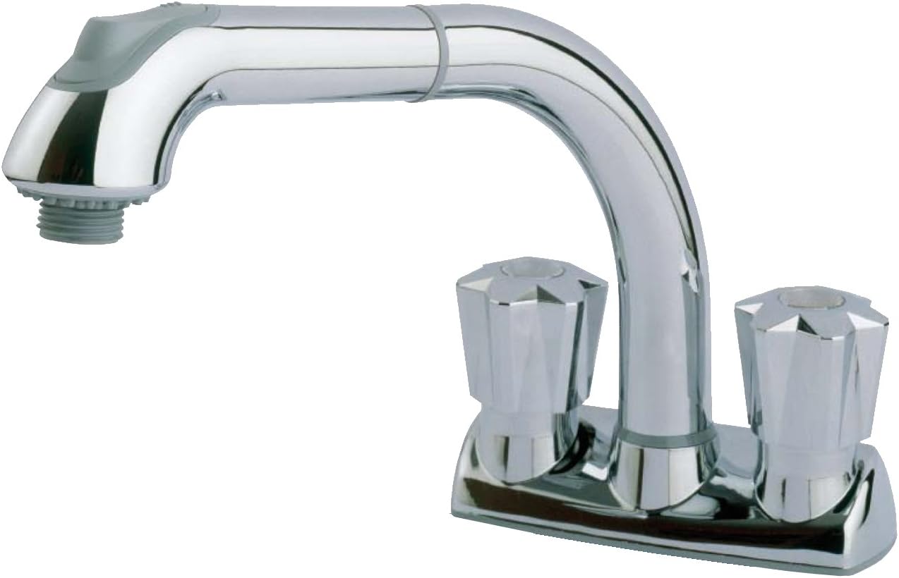 480, Pull Out Laundry Faucet, 3 Hole Installation, High 8 INCH-Arc Spout, 2 Handles, 2 Spray Settings, Advanced High-Quality Polymer Materials, Lead-Free, Non Corrosive, Chrome Finish