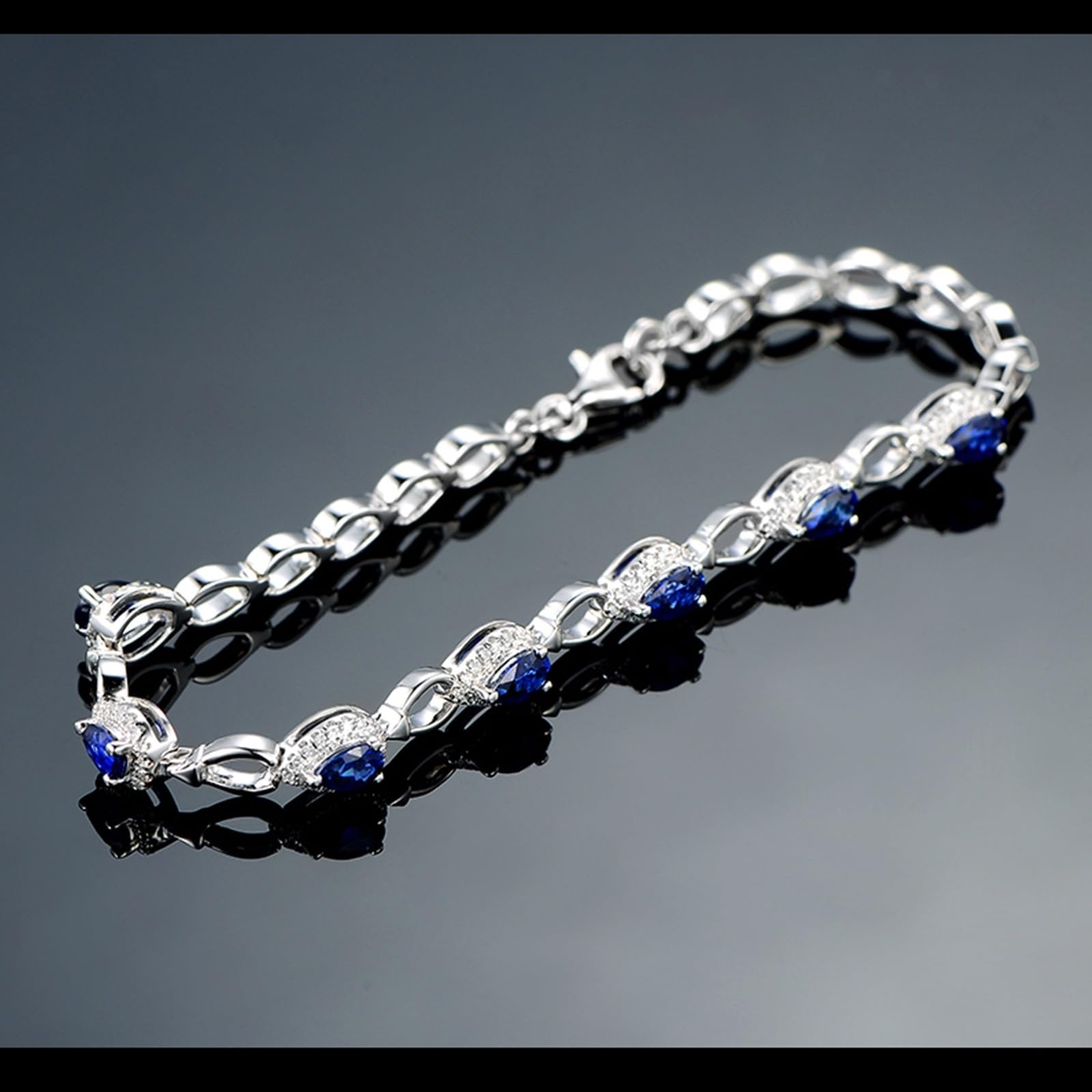 Bracciale Oro Bianco Donna 750/585/375 Vero, Bracciale con Zaffiro Sintetico 1.83ct 16-20 cm con Moissanite, Braccialetto Sposa Matrimonio