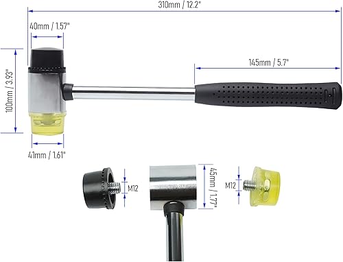 Miniatura 8 de Martillo de goma de doble cara de 0.984 in, 6 onzas, con 4 puntas suavesduras, agarre antideslizante para manualidades de cuero, carpintería e