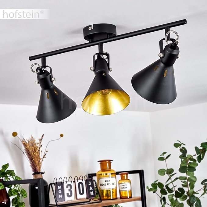 hofstein Upiano plafondlamp, moderne metalen plafondlamp in zwart/goud met verstelbare spots, retro/vintage design lamp met lichteffect, 3 lampen, 3 x E14, gloeilampen niet inbegrepen photo 3