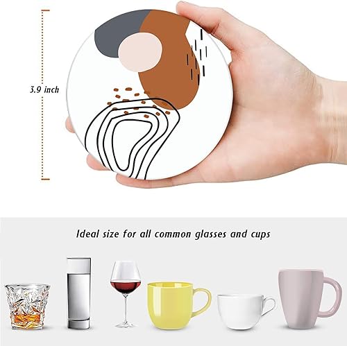 Miniatura 4 de Juego de 6 posavasos para bebidas, estilo bohemio, estético, dorado, retro, absorbente, redondo, con base de corcho y soporte de metal, regalo para