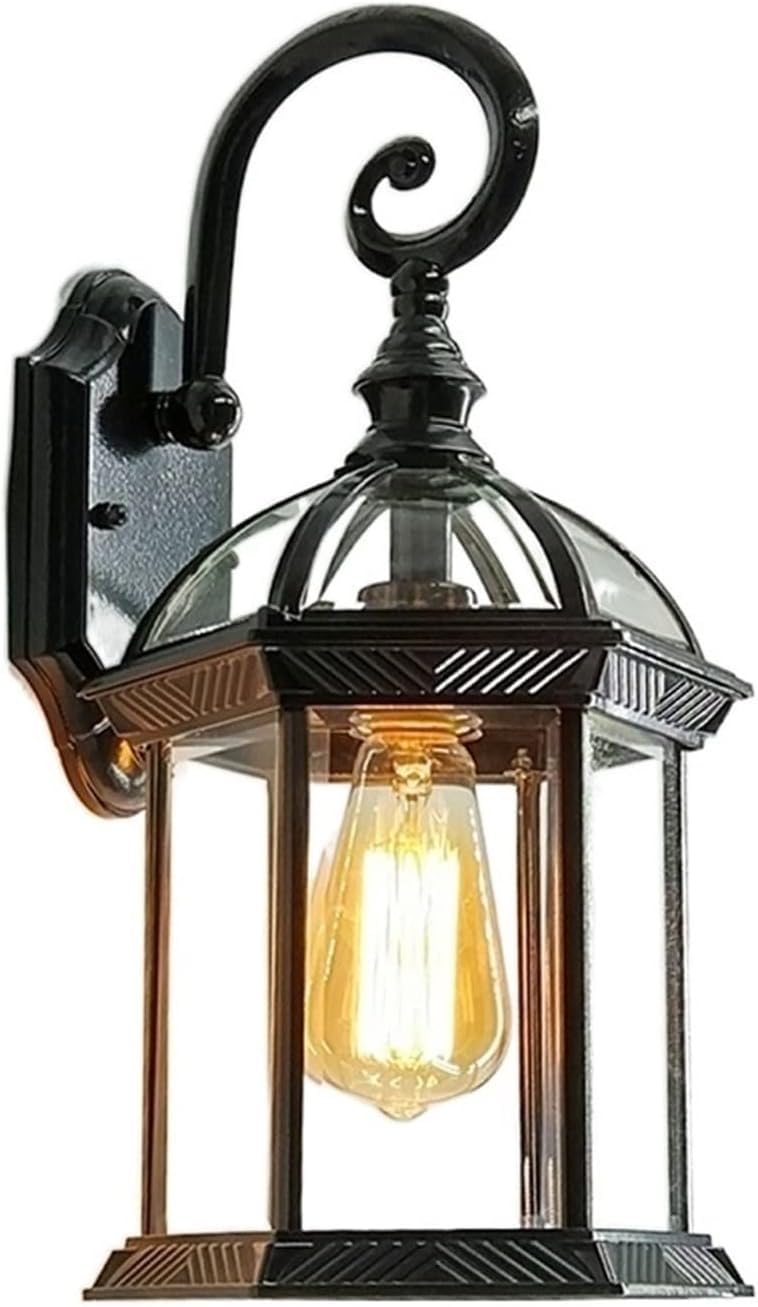 noxozoqm Outdoor Wall Light Lantern Exterior Stainless Steel Modern Outdoor Wall Light Lantern with E27(Black)