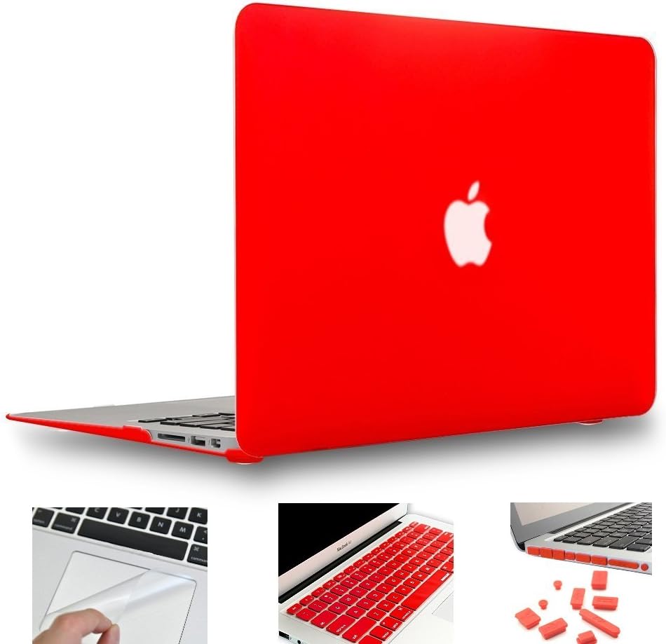 MOCA (3 mac Saviours Free) Hard Shell Case Cover for Apple MacBook Air 13 13.3 Inch A1369 & A1466 Older Version Release 2010 2017 Hard case Cover (Black) (Red)