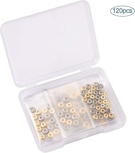 Miniatura 7 de Pandahall 120 cuentas planas redondas de acero inoxidable, 4 tamaños de bola de disco de metal, cuentas sueltas, para pulsera, collar, joyería