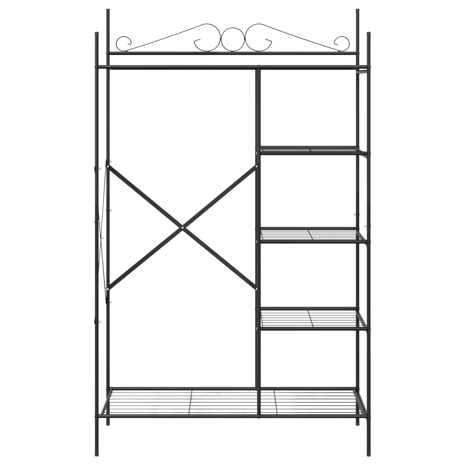 Armoire ouverte noire 104,5 x 45 x 172 cm en acier avec beaucoup d'espace de rangement, étagères métalliques, pieds de poteau stables, pour chambre à coucher, couloir, dressing, design moderne