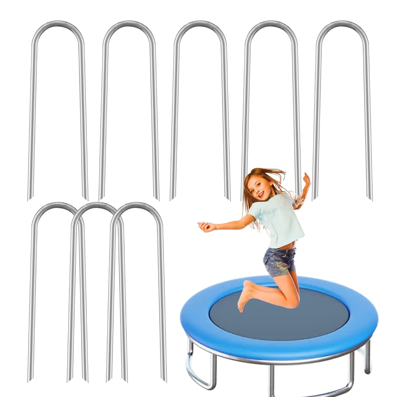 Estacas en forma de U para cama elástica | 8 anclajes fuertes resistentes al viento para tiendas de campaña y trampolines - Estacas de tierra para estabilidad y seguridad