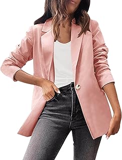 Traje de manga larga casual para mujer, color sólido, chaqueta larga formal para mujer, abrigo holgado de moda para exteriores, rosa, 44