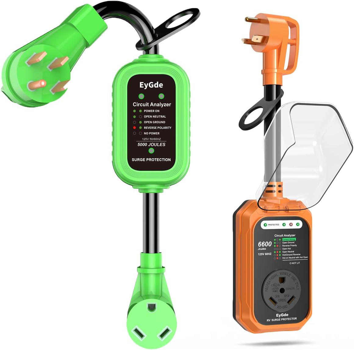 EyGde 50 Amp to 30 Amp RV Adapter with Surge Protector+RV Surge Protector 30 Amp with Waterproof Cover RV Circuit Analyzer Voltage Protection Power Guard for RV Camper Travel Trailer