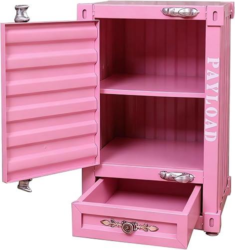 Miniatura 9 de Mesa auxiliar industrial con contenedor de metal, mesa de noche de hierro de 3 niveles de 20 pulgadas con cajones, gabinete retro de hierro para