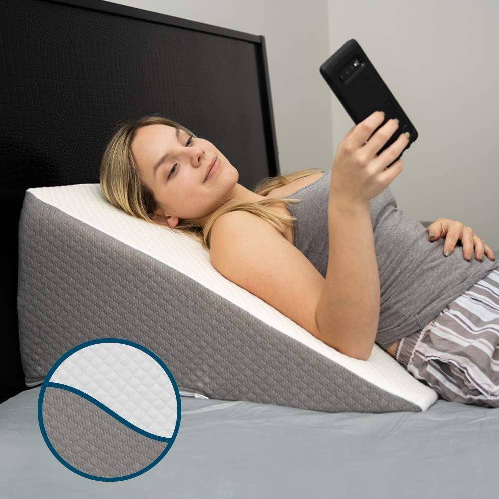 Luxurious 25x25x12 Memory Foam Bed Wedge Pillow with Jacquard Cover