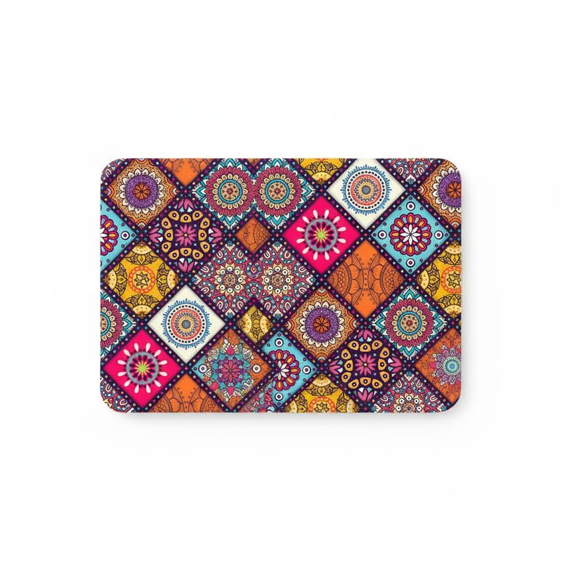 Image of Shivor Artistic Mandala Mouse Mat | Pink and Blue Floral Printed Desk Pad | Smooth Cloth Surface| Non Slip Heat Resistant Rubber Base | Durable Stitched Edges | Square Size for Laptop Desktop Use