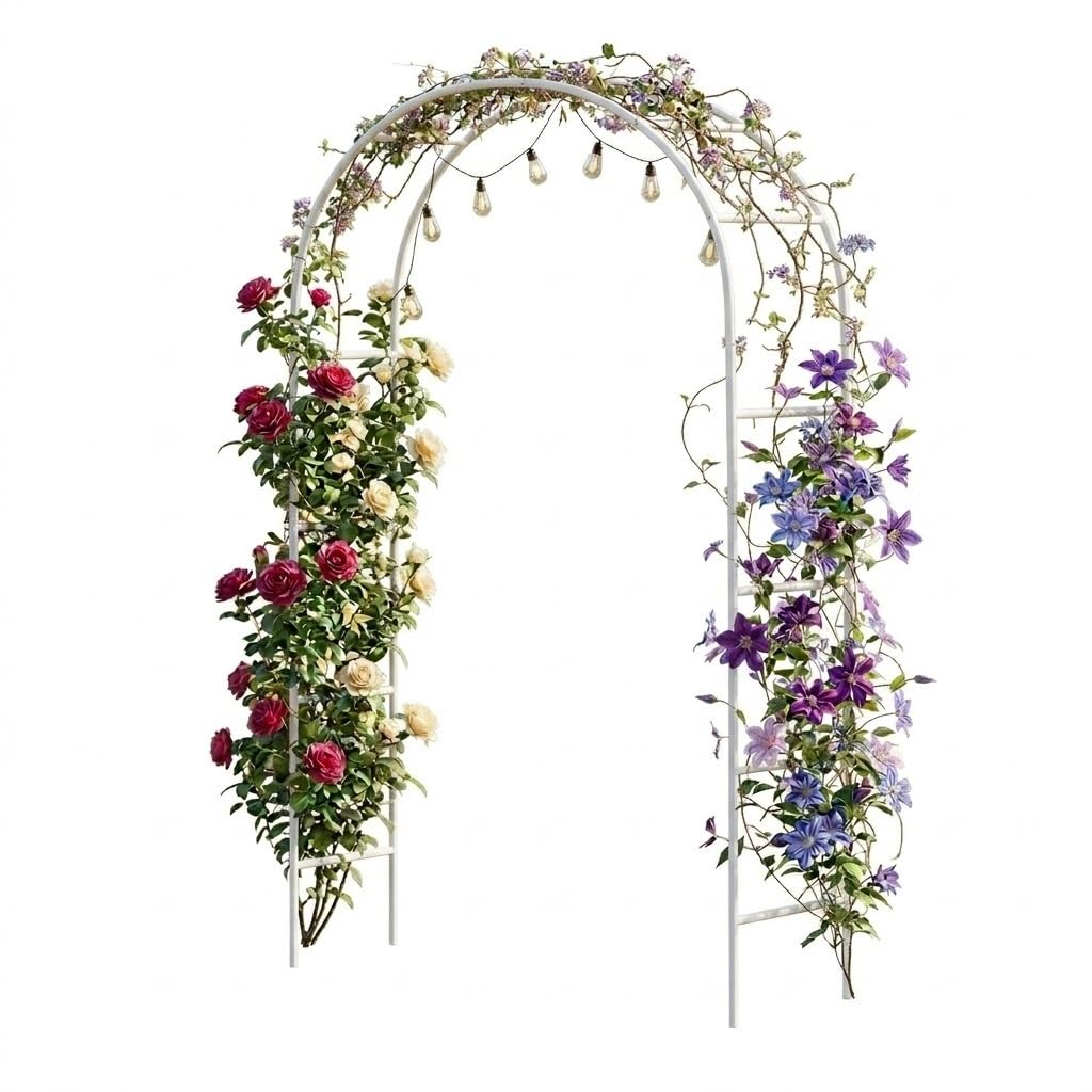 Arcos de jardín de metal crema para crear un pasillo elegante con plantas trepadoras en bodas