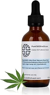 PureC60OliveOil C60 Organic Hemp Seed Oil 50ml / 1.7 Fl Oz - 99.95% Carbon 60 Solvent Free 40mg - Food Grade - BUCKMINSTERFULLERENE Carbon 60 Hemp Oil - from The Leading Global Producer