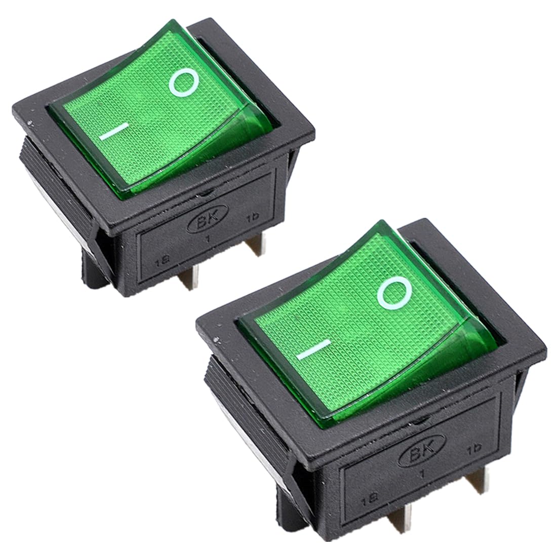 Ganasome 2pcs KCD4 DPST 4Pin On-Off Green Light Panel Rocker