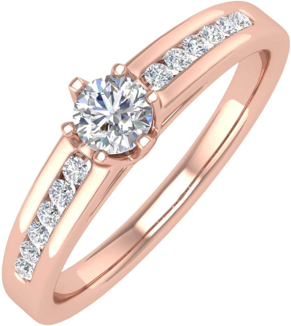 FINEROCK 1/3 Carat Diamond Solitaire Engagement Ring Band in 14K Gold