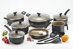 Jogo Panelas Grandes Robustas Com Wok 30 Antiaderente Teflon (Preto e Bege)