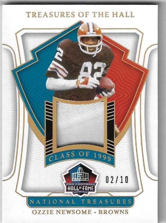 Ozzie Newsome Serial Numbered #02/10 Gold Holo Treasures of the Hall Game Used Jersey Relic Memorabilia Special Insert hall of Fame Collectible Football Card - 2021 Panini National Treasures Football Card #HALL-ON (Browns)