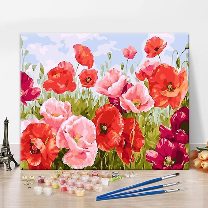 TISHIRON Adult Paint by Number, Poppy Flowers Paint by Numbers for Adults Beginner, Flowers