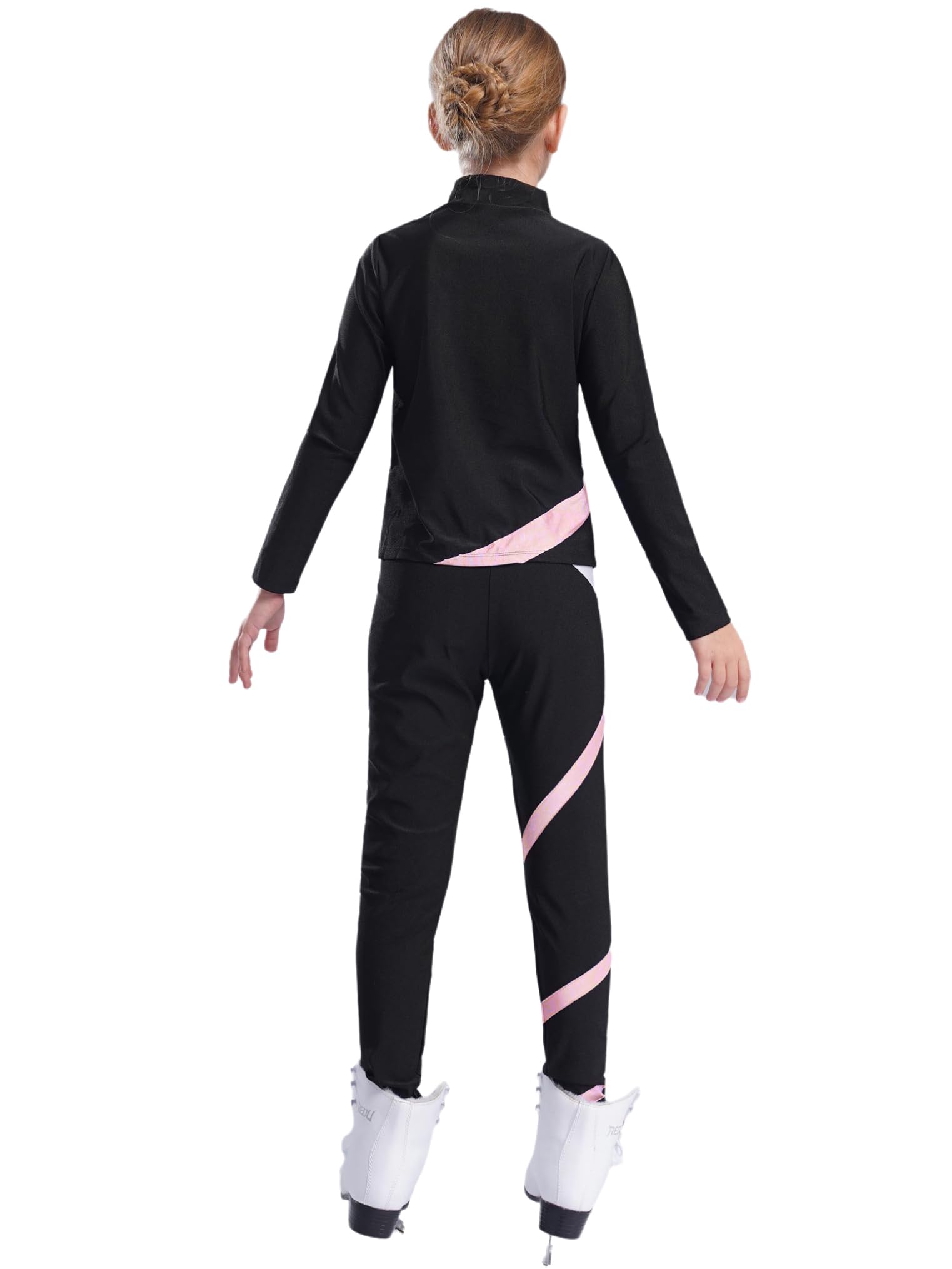 Freebily Kinder Trainingsanzüg Mädchen Eiskunstlauf Anzug Jacke Leggings Set Mit Strass-Stern Und Patchwork Eislaufen Sport Sweatsuit Tanzanzug