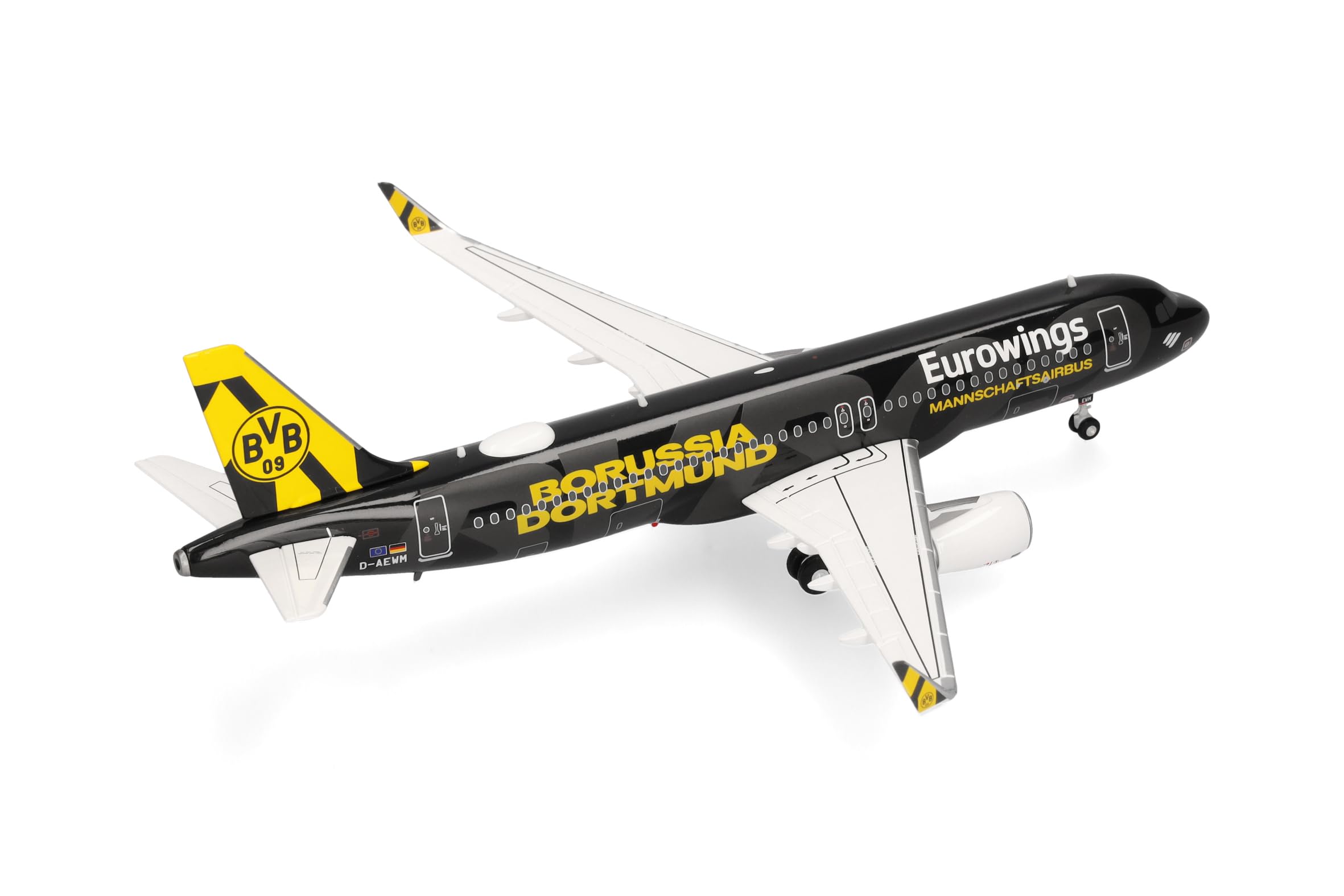 Herpa modello di aereo Eurowings Airbus A320 "BVB Mannschaftsairbus" (2025), in scala 1:200, modello di aereo, pezzo da collezione, miniatura deco, statuetta con supporto in metallo
