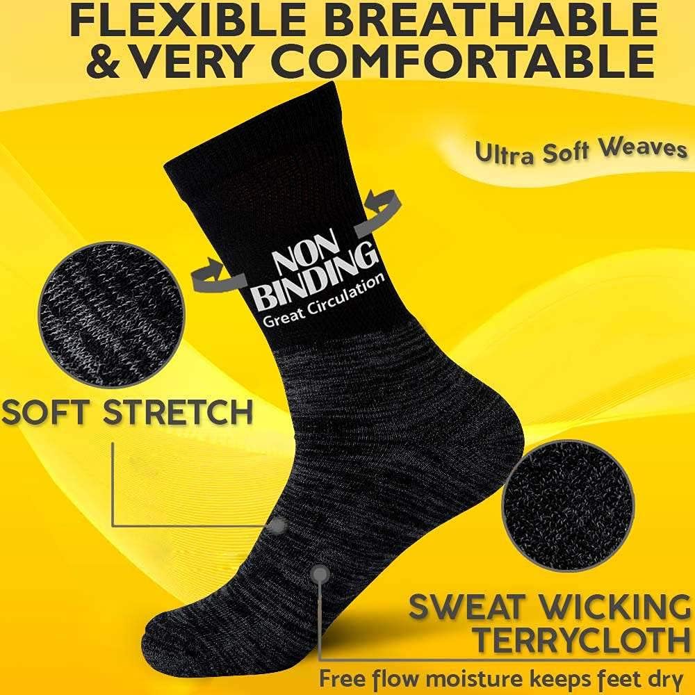 Diabetic Socks for Men - Extra Wide Socks for Swollen Feet in Bamboo Loose Socks for Circulation - 4 Pack Diabetic Socks Women for Edema Neuropathy Crew Socks - Womens Mens Diabetic Socks Black White : Health & Household