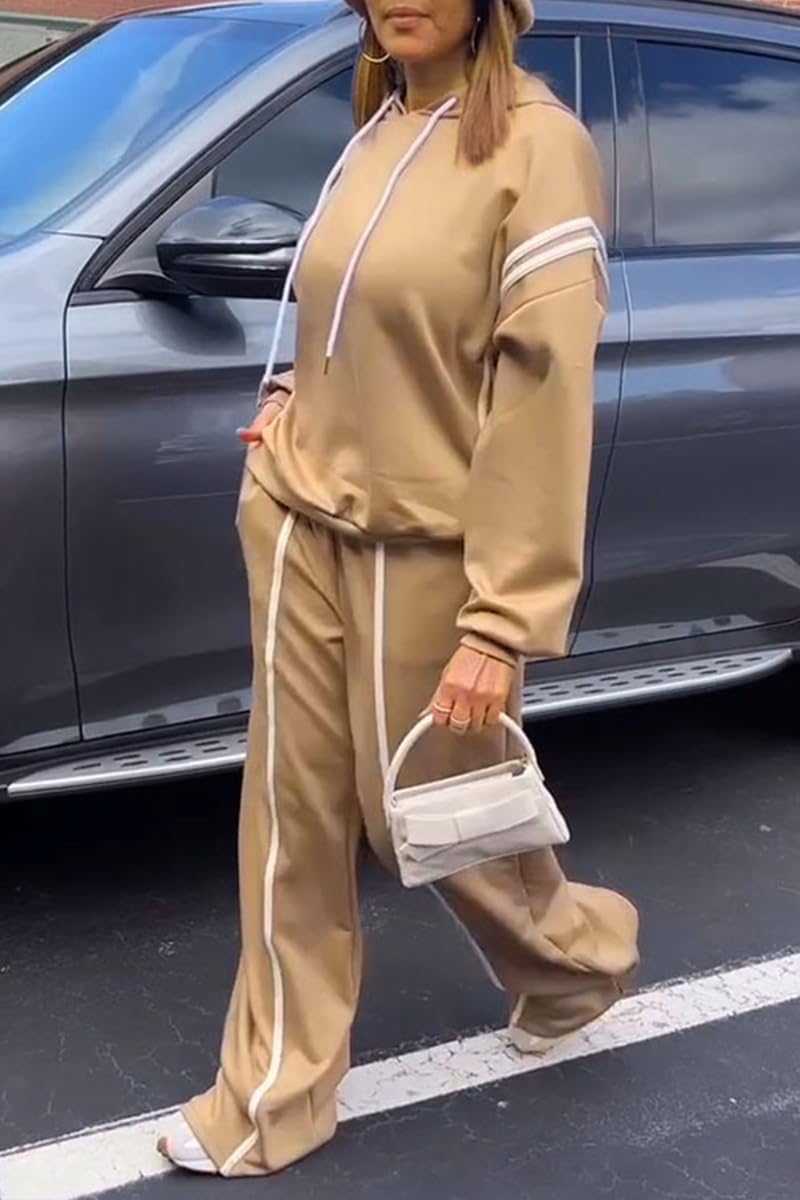 knowfashionstyle Women 2 Piece Outfits Fall Casual Sweatsuit Long Sleeve Drawstring Hoodies Wide Leg Sweatpants Set Tracksuit - Image 3