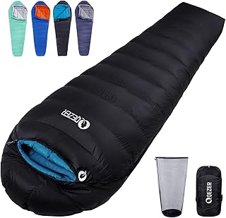 QEZER Daunenschlafsack,Warmer Leichter Winter Schlafsack 0°C bis -23°C für Erwachsener und Kind 4 Jahreszeiten Camping Out...