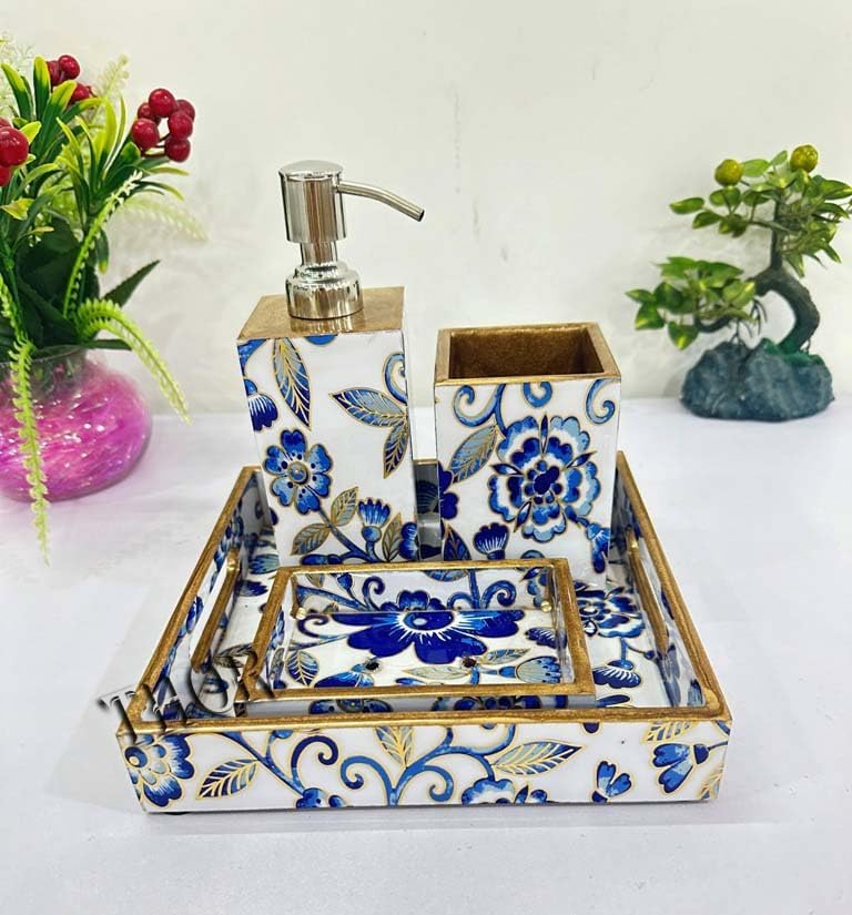 Bathroom Accessories Set 1 Toothbrush Holders, 1 Soap Dishes and 1 Soap Dispenser 1 Tray Decor Bathroom Countertop Vanity Organize New Home Gift Set of 4 pcs Accessories