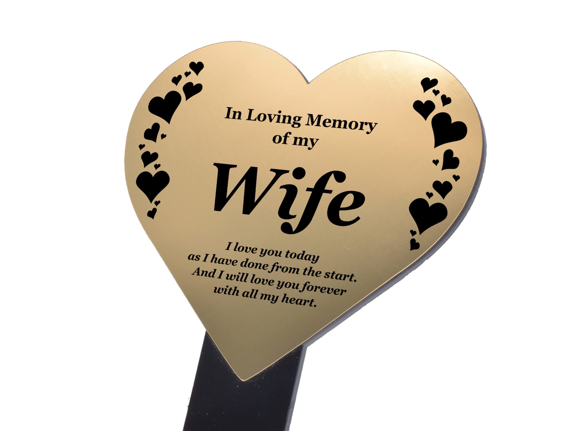 OriginDesigned Wife Memorial Remembrance Plaque Stake, HEART SHAPE - Gold/Silver/Copper, Waterproof, Outdoor, Grave Marker, Tribute, Plant Marker