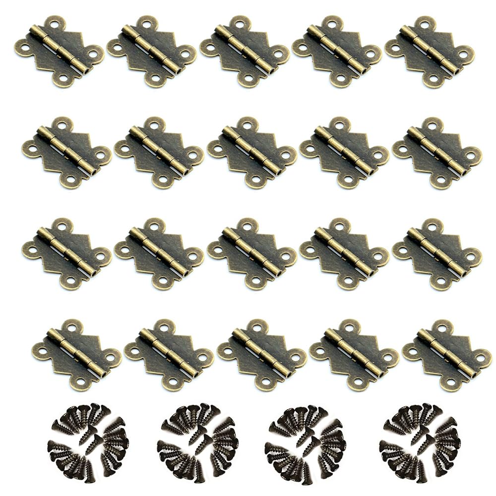 Jewelry Box Hardware 20 Pieces 20x25mm Hinges Antique Small Butterfly Hinges Bronze Engraving Design Box Hinges for Crafts Wooden Box Gift Box Hinges Cabinet Drawer Jewelry Box and 80 Screws