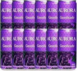 Suco de Uva Gaseificado Aurora: Lata de 269 ml Combo com 12 Unidades, Bebida Refrescante e Sem Conservantes, Baixo em Sódio (269ml, Uva tinto)
