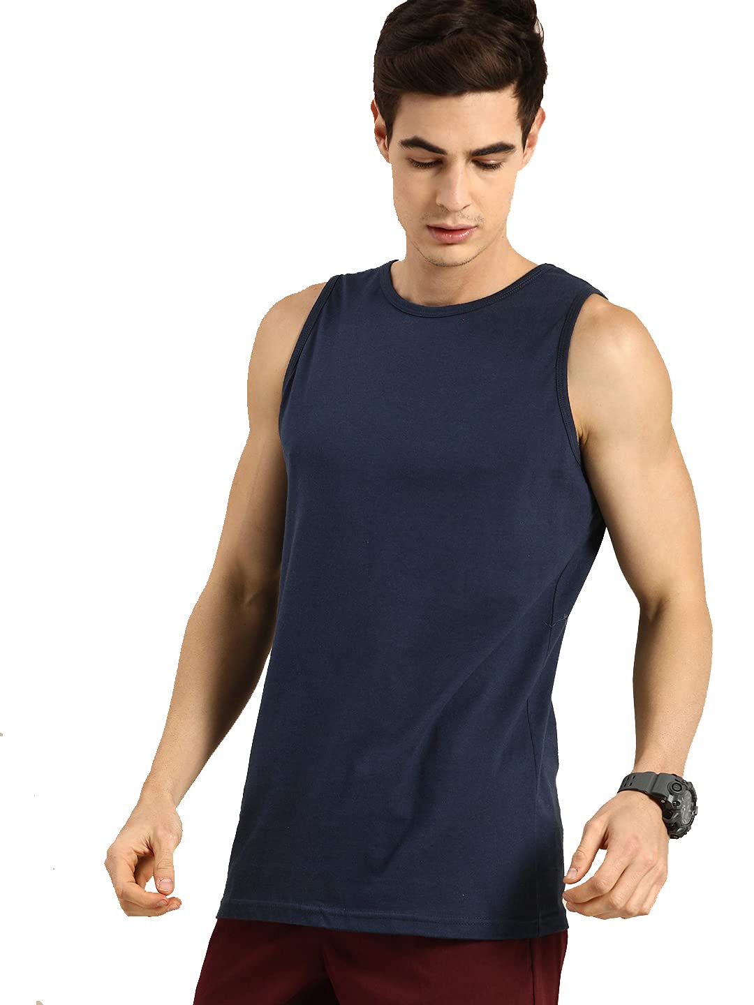 Round Neck Sleeveless Plain-Solid 100% Cotton Men's Vest-picture-36