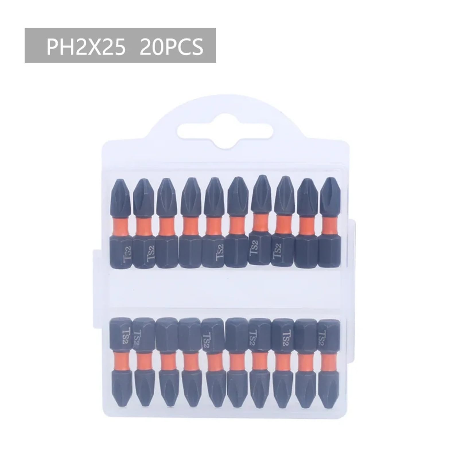 Zestaw wkrętaków krzyżakowych PH2 z etui, wiertła udarowe z głowicą lotową, stal stopowa 25/50/65/70/90 mm, 10/20 szt. (20 sztuk 25 mm)
