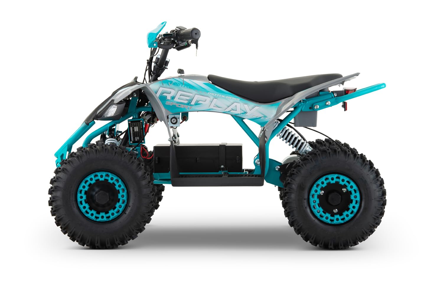Replay 1200W 48V Elektro Kinderquad 6 Zoll Snowy Tire XL LED Drossel Hupe Handprotektoren (Orange)