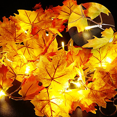 Anpro 30 LED 11.2 Ft Fall Decorations Lights - Thanksgiving Decor Fall Garland Leaves Fall Lights String, Autumn Garland - Battery Powered,Warm White