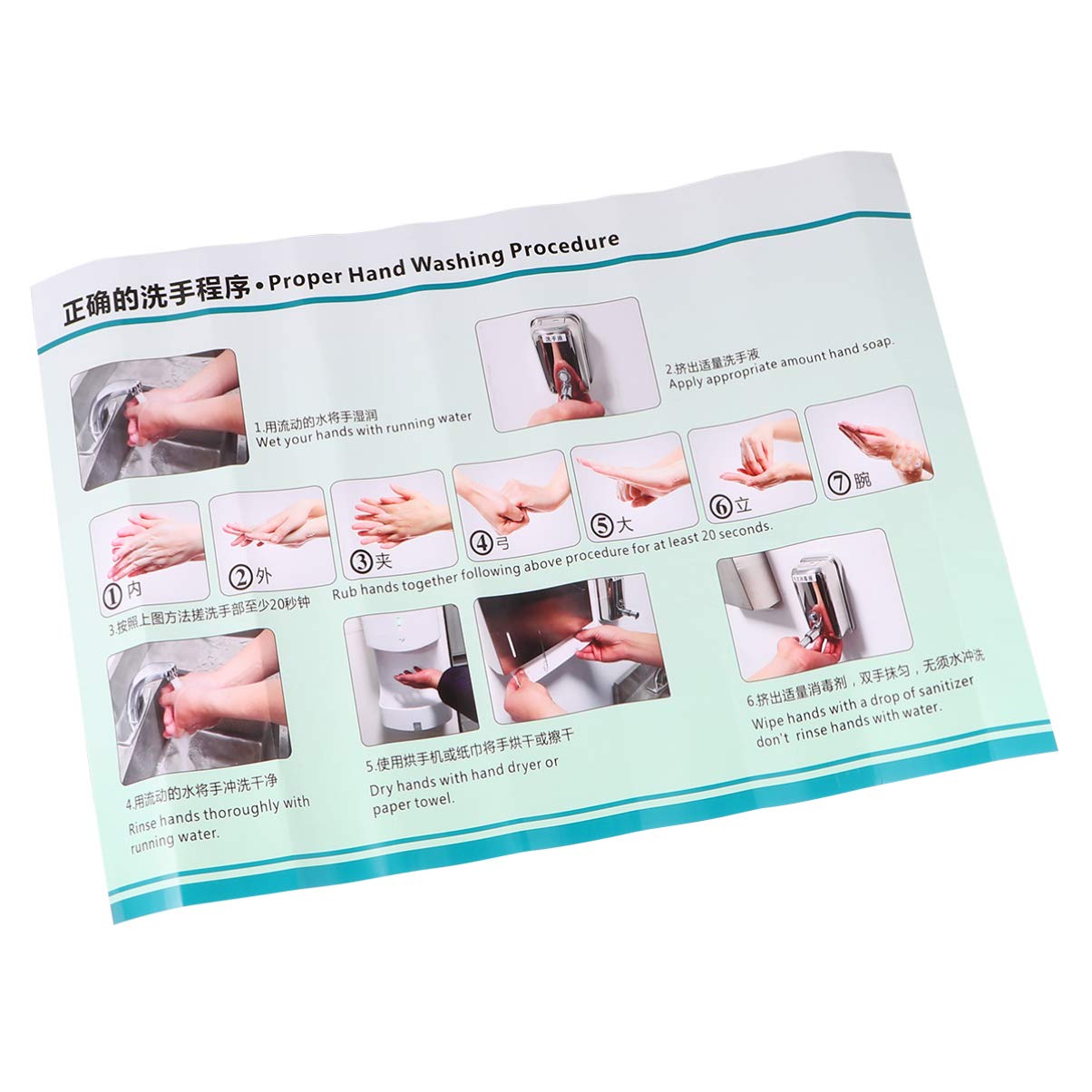 EXCEART Hand Washing Sign Hand-Washing Steps Poster Wash Your Hands Learning Chart For Homes, Schools, Officers And Public Spaces (60X40Cm)