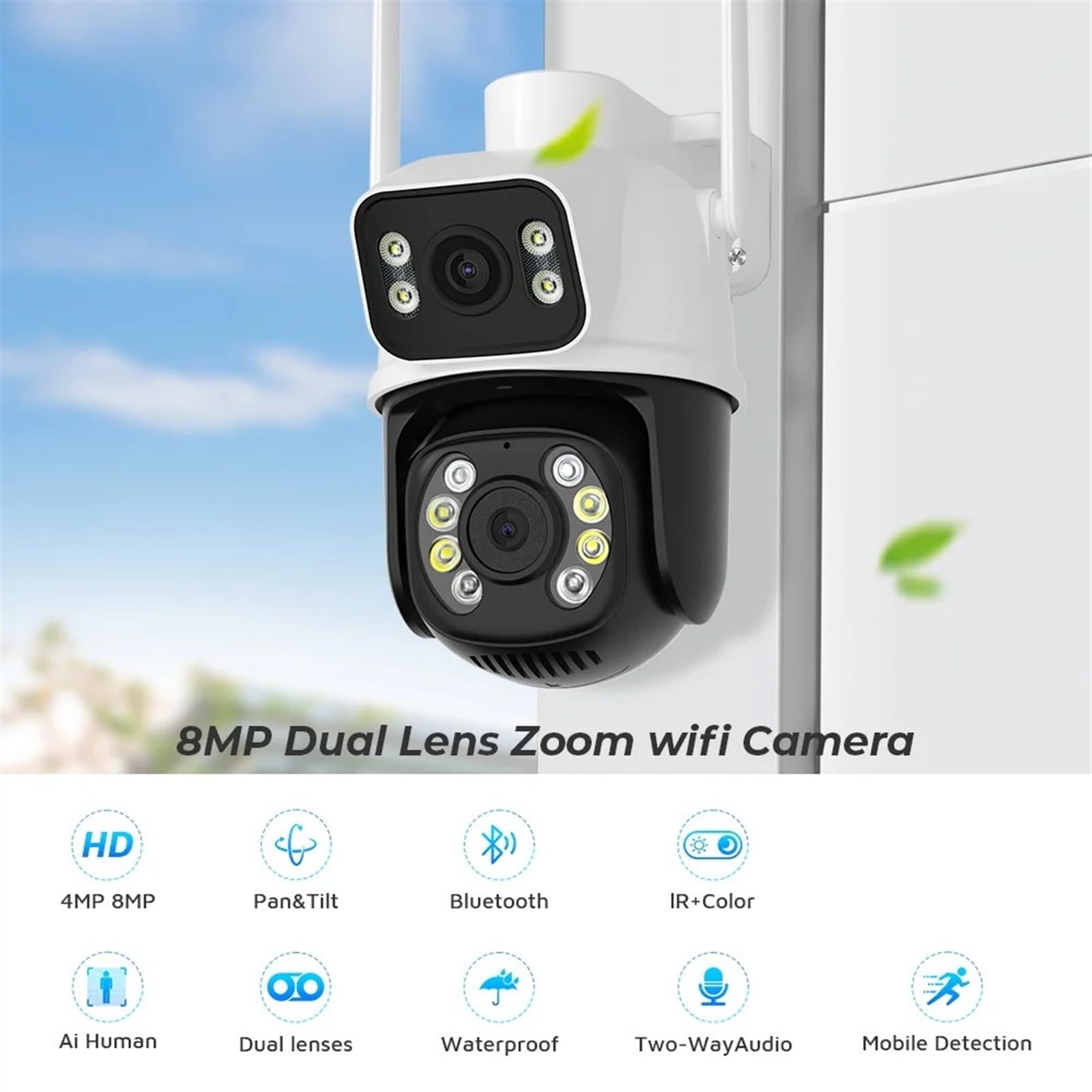 8MP 4MP podwójny obiektyw podwójny ekran kamera wodoodporny kolorowy IR Night Vision automatyczne śledzenie chmury kamery monitorujące Wykrywanie ruchu(4MP NO SD Card)