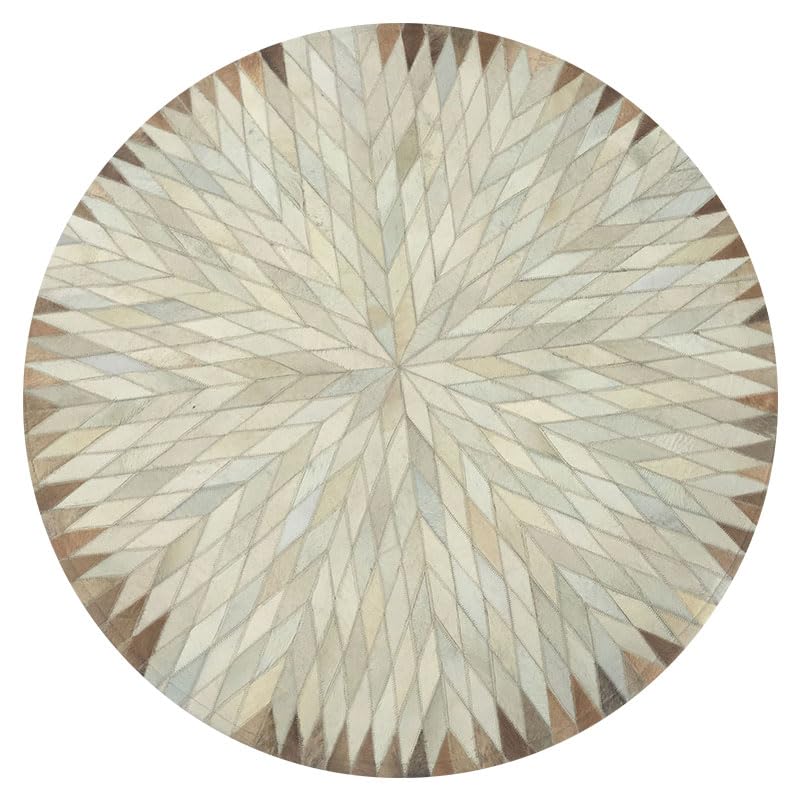Tapis en peau de vache artisanal rond Ø100cm en patchwork vintage haut de gamme