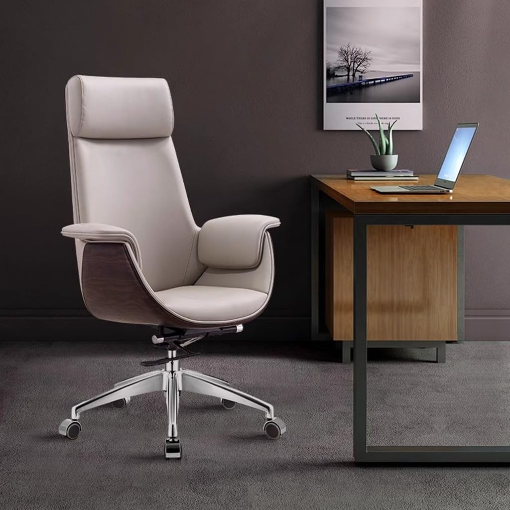 Sedia da ufficio in legno di noce, comoda sedia da scrivania con poggiatesta e braccioli, sedia Omic Anistrat Cuter, per ufficio, studio, camera da letto e dormitorio Colle (5 senza
