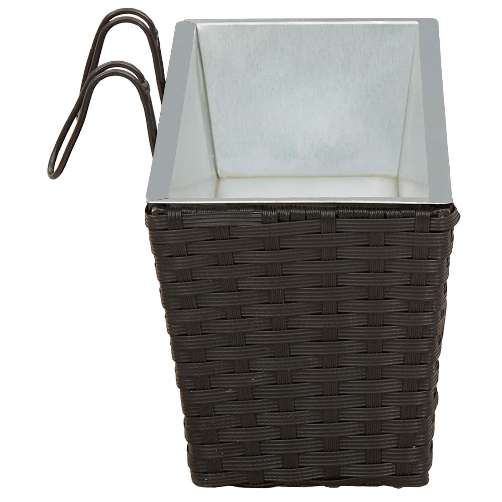Balustrada 2 szt Czarny 50 x 17 x 17 cm Metal Donica Balkonowa Rattan Plecionka Haki Montaz Odpornosc UV Na Taras Ogrodzenie Zewnetrzny