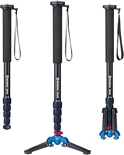 Moman Monopod Tripod with Feet for Camera DSLR Camcorder DV, Lightweight Portable Aluminum Alloy Unipod Alpenstock, Tripod Base Included, 5 Sections up to 65 inch