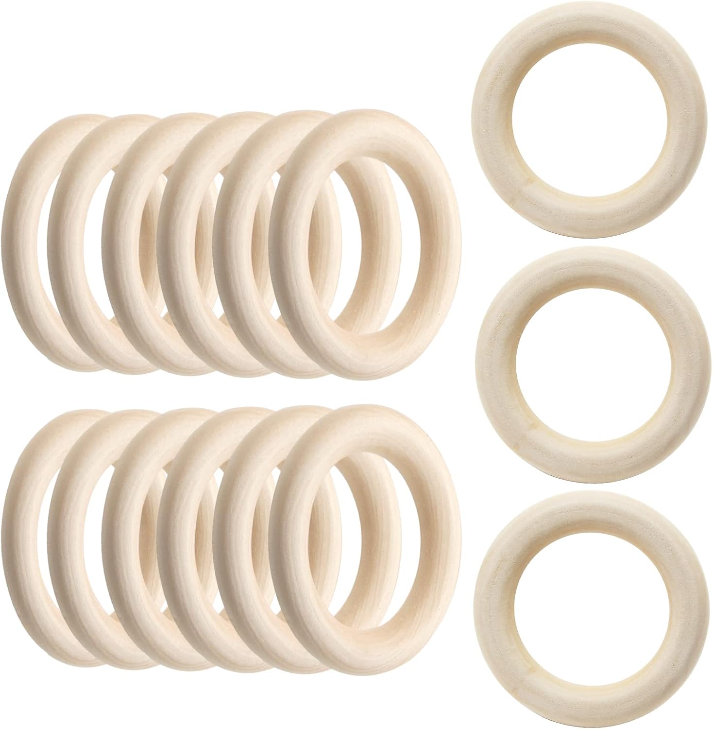 Uenhoy 15 Pcs 60mm/2.36" Natural Wood Rings, Unfinished Wooden Rings for DIY Craft, Macrame Rings, Jewelry Making - Image 2